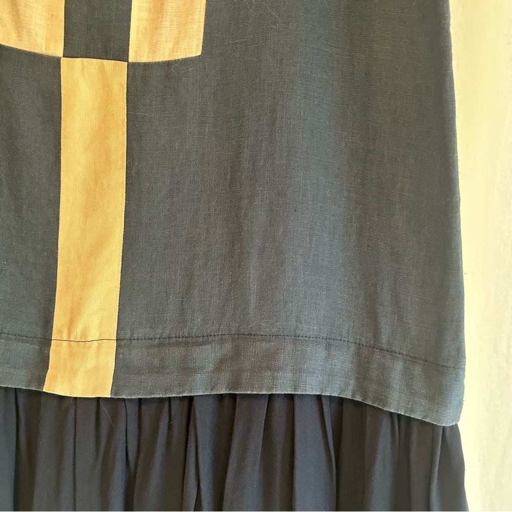 JENNIFER GLASGLOW | Blue 100% Linen Dress with White Block Pattern - Picture 3 of 9